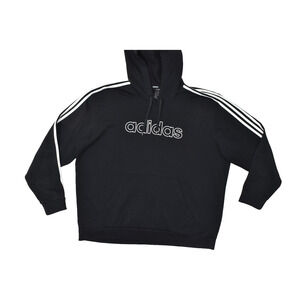 Adidas Essentials Hoodie Black 3-Stripe Pullover Regular Size 2XL Cotton